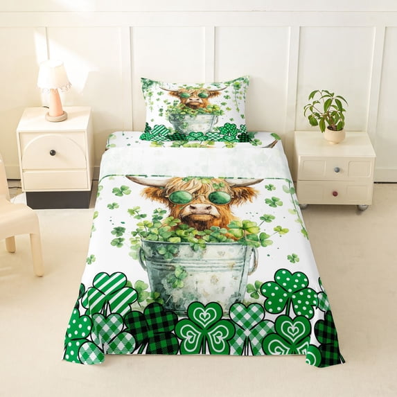 Erosebridal Cute Highland Cattle Twin Sheet Sets,St.Patrick'S Day Bedding For Teens Kids 3pcs