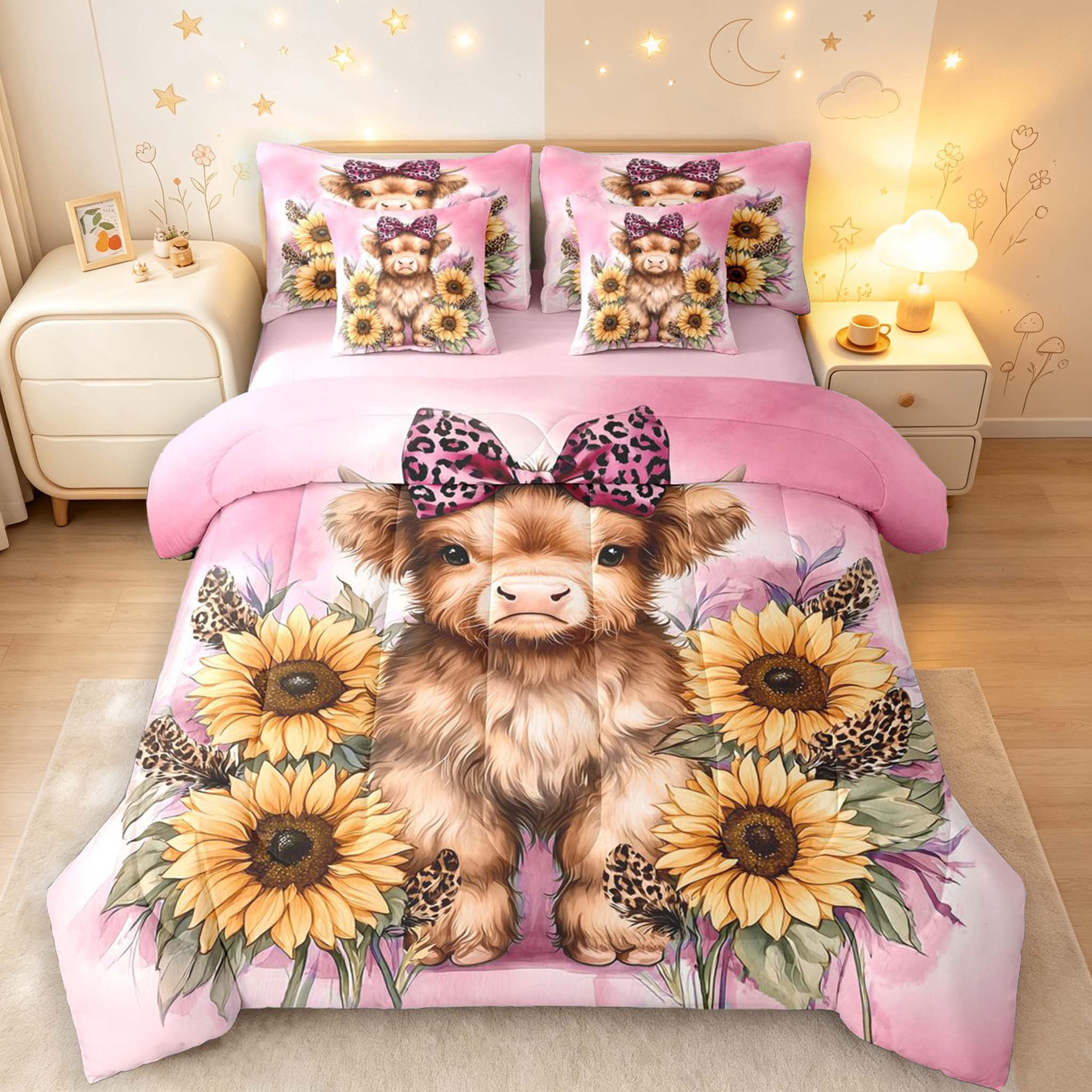 Erosebridal Cute Highland Cow Animals 7pcs Queen Bedding,Leopard Print ...
