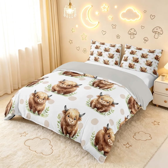 Erosebridal Cute Highland Cow Animals Bedding,Polka Dot Grass Duvet ...