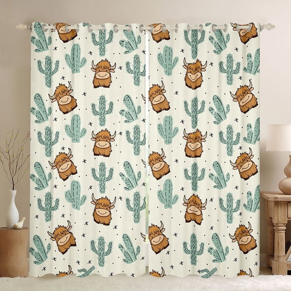 Erosebridal Cute Highland Cow Curtains Pack of 2 (42x84 Each) for Kids, Rustic Farmhouse Curtains Blackout