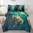thumbnail image 1 of Erosebridal Cute Hippo Comforter Set King 7 Pcs Kawaii Ocean Animal Ocean Marine Sea Creatures Theme Bedding Set Underwater World Bed in a Bag with Comforter,Sheets, 1 of 5