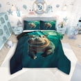 thumbnail image 1 of Erosebridal Cute Hippo Comforter Set Queen Size Kawaii Ocean Animal Bedding Set Ocean Marine Sea Creatures Theme Comforter Underwater World Quilt Set, 1 of 7