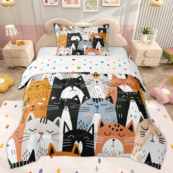 Erosebridal Cute Kitten Kids Twin Comforter Sets, Simple Cartoon Theme Bedding Set, 2 Pieces