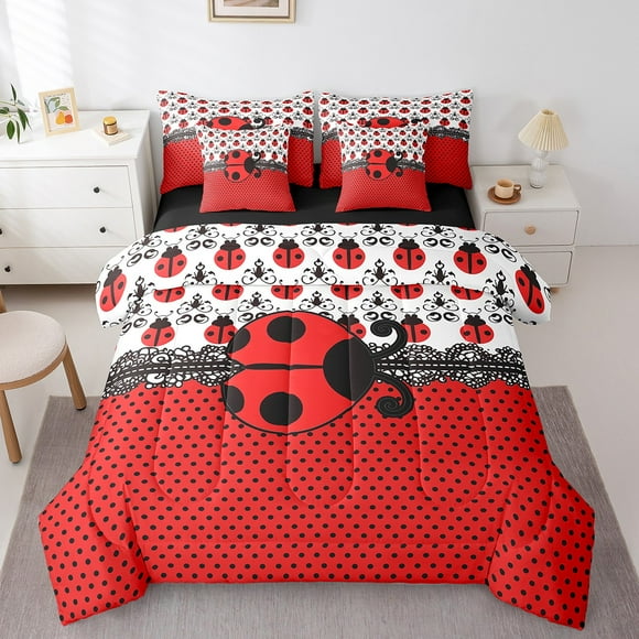 Erosebridal Cute Ladybug Bedding Twin Size, Wildlif Insect Animal Bed in a Bag Twin size, Reversible 7-Piece