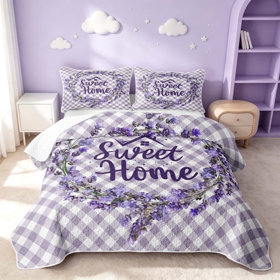 Erosebridal Cute Lavender Twin Quilt Set, Botanical Blossom Twin Coverlet Set, Gray Reversible, Violet Lavender, 2-Piece (1 Bedspread and 1 Pillowcase)