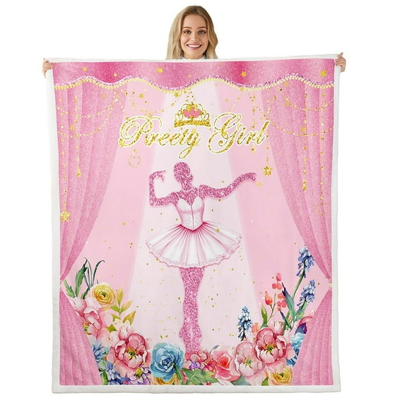 Erosebridal Floral Ballet Throw Blanket for Couch 60x80,Bling Glitter Fleece Blanket,Super Cozy Sherpa Blanket,Dance Theme Decor