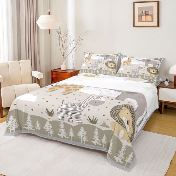 Erosebridal Cute Lion Animal Full Size Sheets for Kids, Cartoon Zebra Bed Sheets, 4 Pieces