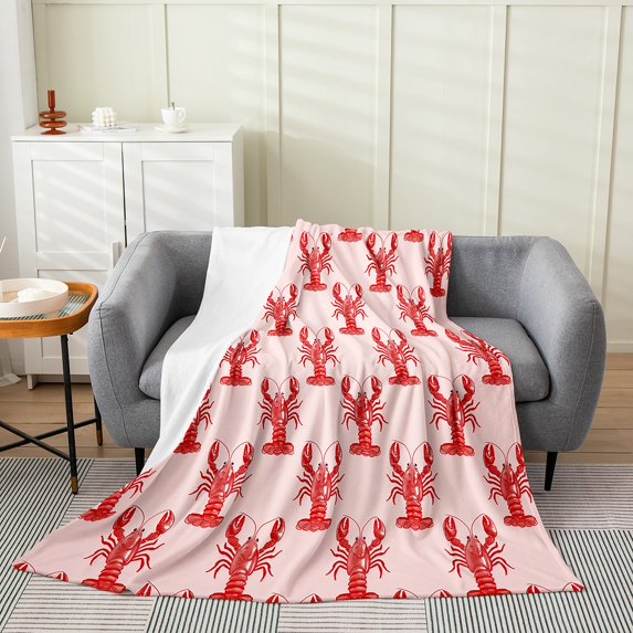 Erosebridal Cute Lobster Throw Blanket for Couch 30x40, Ocean Crawfish Plush Blanket, Sealife Decor, Fluffy