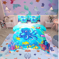 thumbnail image 1 of Erosebridal Cute Octopus Bed in a Bag Full size, Cartoon Sealife Bed Set, Yellow Fish Reversible Bedding Full Size, Breathable Bedroom Decor, 7 Pieces, 1 of 6