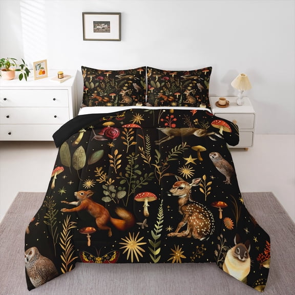 Erosebridal Cute Owl Squirrel Comforter Sets Twin Size,Botanical Floral Mushroom Comforters & Duvets,Cartoon Nature Animal Bedding Twin Comforter Set,Super Cozy Bedroom Decoration Reversible,2-Piece