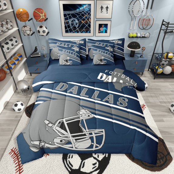 Erosebridal Ball Game Football Bed in a Bag Full size,Blue White Bed Set,Sport Theme Decor,Reversible,Lightweight,7-Piece