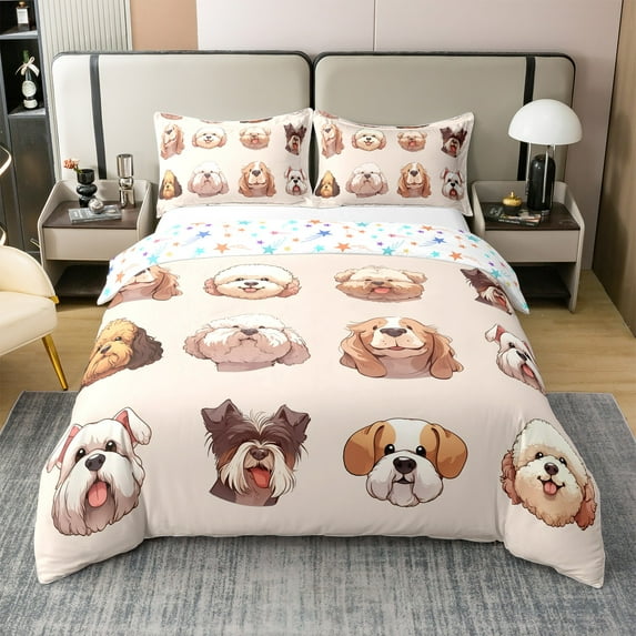 Erosebridal Cute Pet 100% Cotton Comforter Cover Full, Kawaii Cartoon Dog Bedding Full Size, Animal Theme Decor, Reversible(No Comforter)
