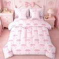 thumbnail image 1 of Erosebridal Cute Pink Bowknot 7 Pieces Bedding Comforter Set For Kids,Girls Bowknot Letter E Initial Monogram Full Bedding Set,Pink Reversible, 1 of 7