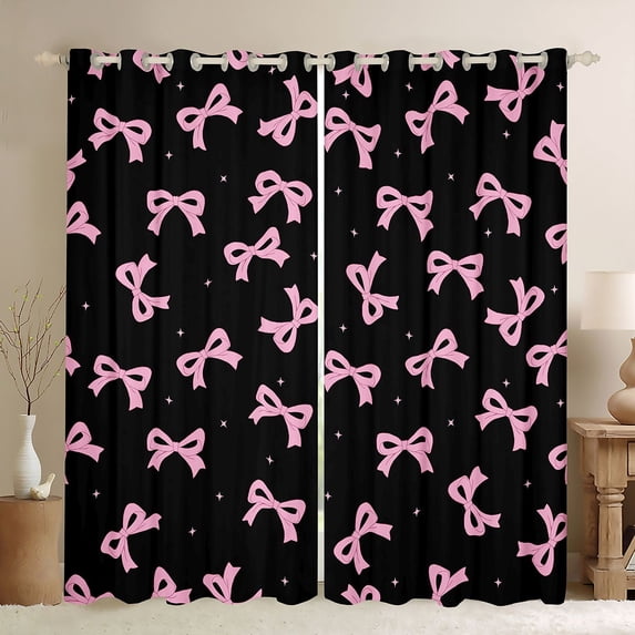 Erosebridal Cute Pink Bowtie Kids Curtains Pack of 2 (42x84 Each),Pink Black Dreamy Princess Style Curtains Blackout For Girls