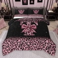 thumbnail image 1 of Erosebridal Cute Pink Leopard Print Full Size Comforter Sets for Girls, Bowknot Letter T Bedding Sets, Black Reversible 3pcs, 1 Comforter and 2 Pillowcases, 1 of 6