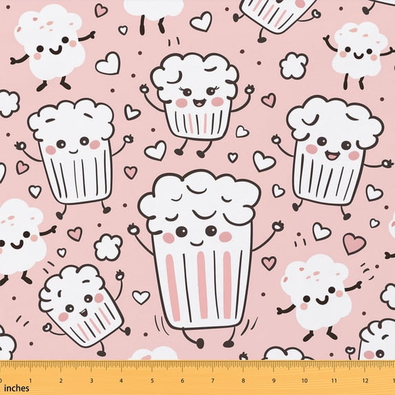 Erosebridal Cute Popcorn Fabric by the Yard 10 Yards, Cartoon Bucket Heart Smile Pattern Home Decor Fabric by the Yard