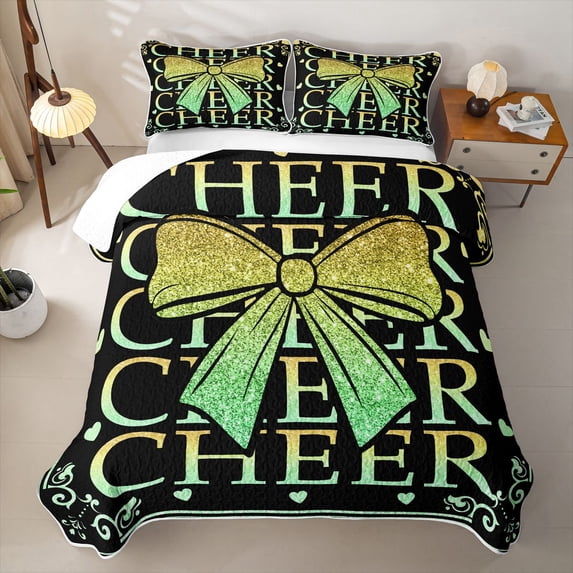 Erosebridal Cute Princess Bow Quilt Full for Boys Girls, Yellow Green Cheer Full Bedspread Sets, 3pcs