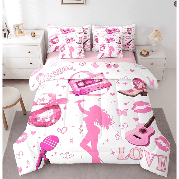 Erosebridal Cute Princess Musician Bedding Twin Size, Colorful Bow-tie Bedding Sets Twin Size, Butterfly Decor, Reversible