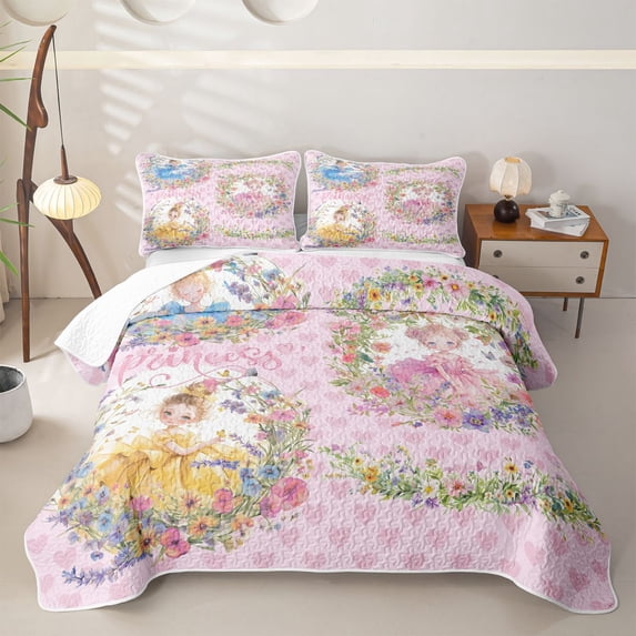 Erosebridal Cute Princess Twin Quilt Set for Girls, Chic Flower Floral Twin Coverlet Set, 2pcs 1 Quilt and 1 Pillowcase