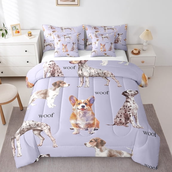 Erosebridal Cute Pug Bedding King Size, Pet Dog Bedding Sets King Size, Animal Print Bed Set, Breathable Room Decoration, 7 Pieces