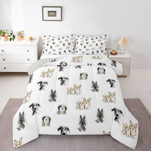 Erosebridal Cute Puppy Dog Bedding Twin Comforter Set,Sketch Dogs Down Comforter,Kawaii Corgi Bedding Sets Twin with Comforter,Lightweight Bedroom Decorative Reversible,2 Pieces