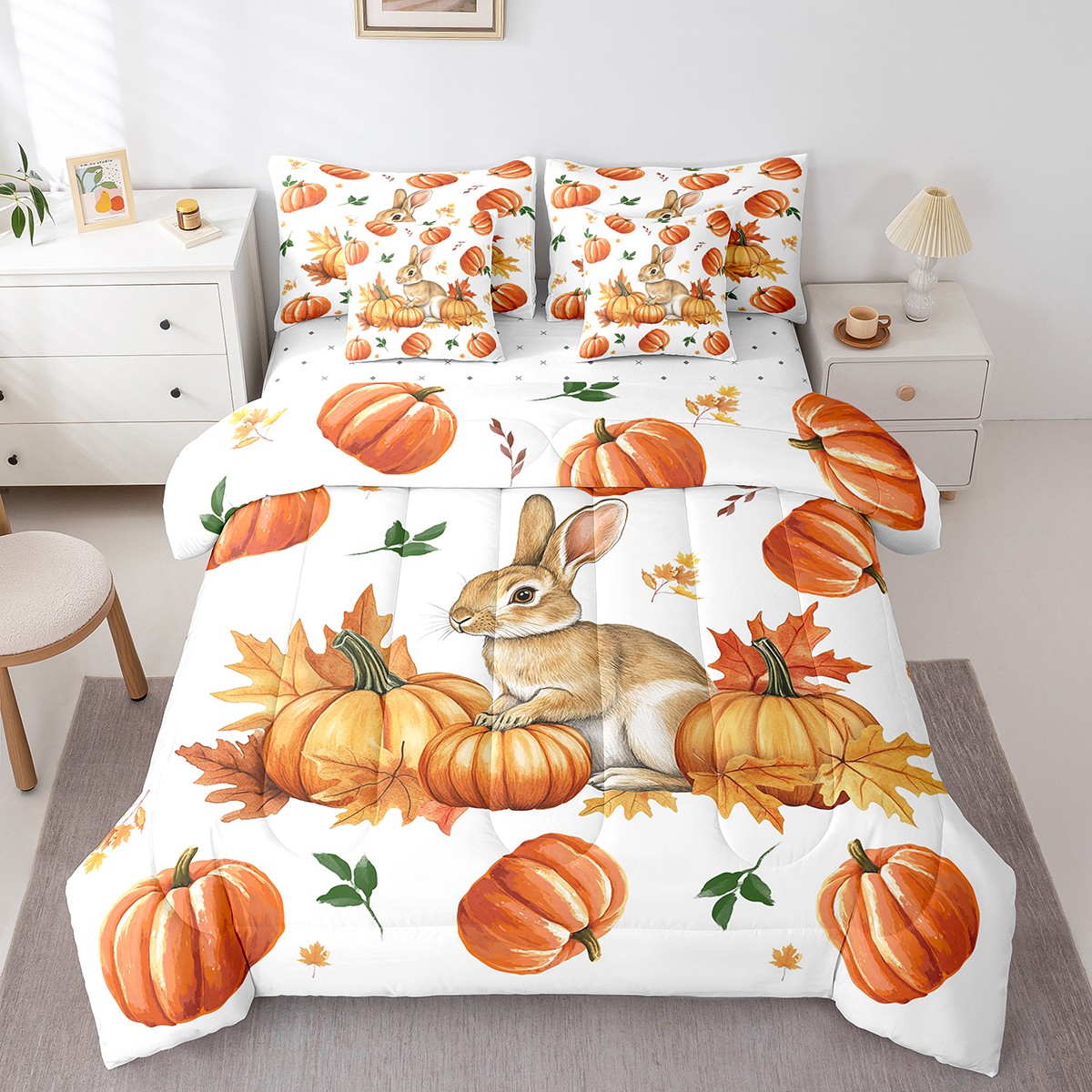 Erosebridal Cute Rabbit Comforter Sets Twin Size, Harvest Pumpkin ...