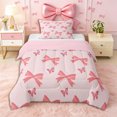 thumbnail image 1 of Erosebridal Cute Ribbon Bow Twin Comforter Sets 3-Piece for Girls,Teens Women Flying Butterfly Bedding Set,Pink Reversible,Ultra Soft Home Decor, 1 of 6