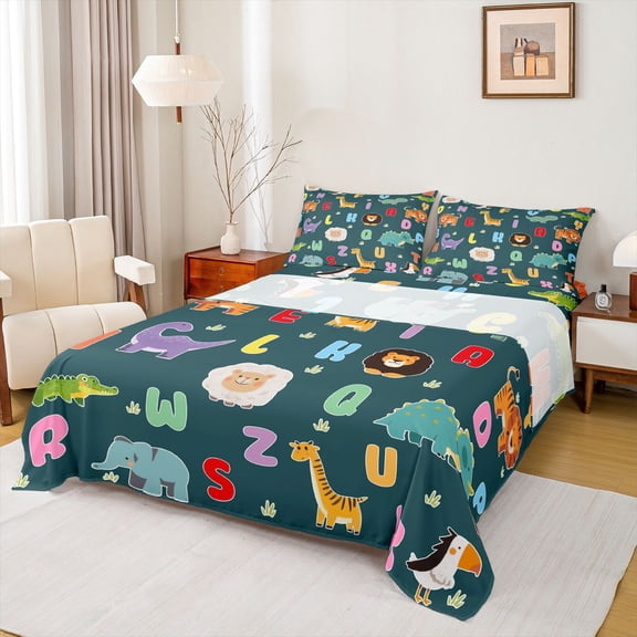Erosebridal Cute Sheep Giraffe Bed Sheets For Boys,Jungle Animal Dinosaur King Sheets For Dino Lover 4pcs