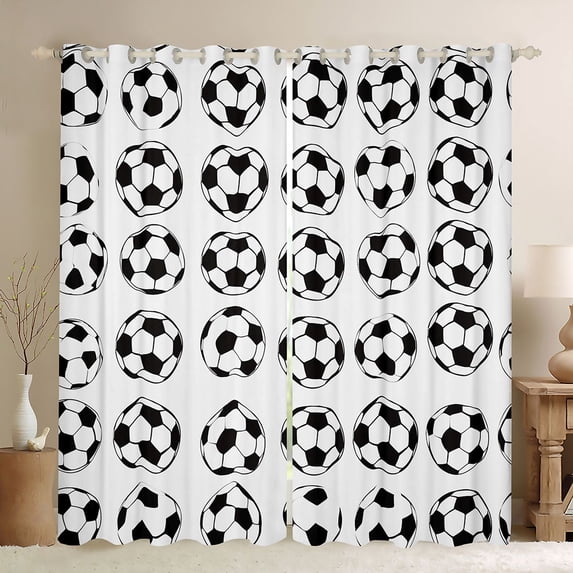 Erosebridal Cute Soccer Pattern Blackout Curtains Set of 2 (52x84 Each),Football Sport Ball Games Kids Window Curtains