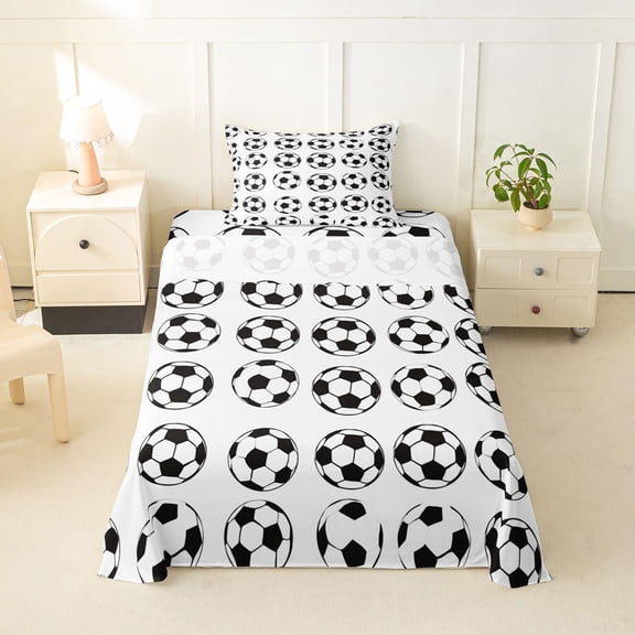 Erosebridal Cute Soccer Pattern Twin Sheet Sets,Football Sport Ball Games Kids Bedding 3 Pieces