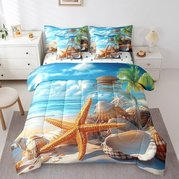 Erosebridal Cute Starfish Bedding Twin Size, Tropical Beach Bedding Sets Twin Size, Marine Sealife Bedroom Decor, Reversible