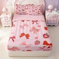 thumbnail image 1 of Erosebridal Cute Strawberry Bow Zipper Twin Comforter Sets with Fitted Sheet and 2 Pillowcases,Heart Fruit Ribbon Zipper Bedding Set For Girls,Pink Reversible,4pcs, 1 of 7