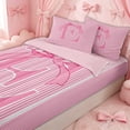 thumbnail image 1 of Erosebridal Cute Striped E Letter Zipper Twin Comforter Sets with Fitted Sheet and 2 Pillowcases for Teens, Princess Stripe Bow Ribbon Zipper Bedding Set, Pink Reversible, 4 Pieces, 1 of 7