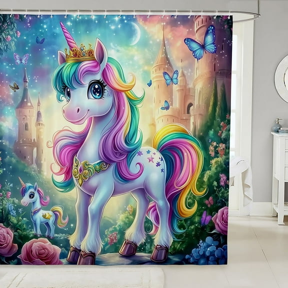 Erosebridal Cute Unicorn Bathroom Curtain 72x78 , Magic Jungle Bath Curtain, Waterproof