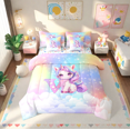 thumbnail image 1 of Erosebridal Cute Unicorn Bed In A Bag King Size, Initial Printed V Bed Set, Rainbow Galaxy Bedding King Size, Microfiber Bedroom Decorative,7 Pieces Reversible, 1 of 5