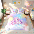 thumbnail image 1 of Erosebridal Cute Unicorn Bed In A Bag Queen Size, Initial Printed S Bed Set, Rainbow Galaxy Bedding Queen Size, Microfiber Bedroom Decorative,7-Piece Reversible, 1 of 5