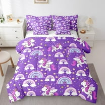 Erosebridal Cute Unicorn Bedding Twin Size, Kawaii Star Rainbow Comforter Sets with Sheets, Aesthetic Purple Duvet Set, Breathable Room Decoration, Reversible 7-Piece