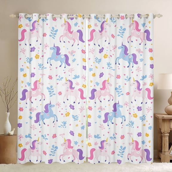 Erosebridal Cute Unicorn Curtains Pack of 2 (42x84 Each),Colorful Flowers Cute Floral Curtains Blackout For Kids Girls