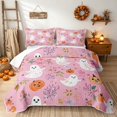 thumbnail image 1 of Erosebridal Cute Watercolor Ghost Quilt King, Autumn Floral Pumpkin King Coverlet Set for Girls, Pink Orange White, 3-Piece 1 Bedspread and 2 Pillowcases, 1 of 7