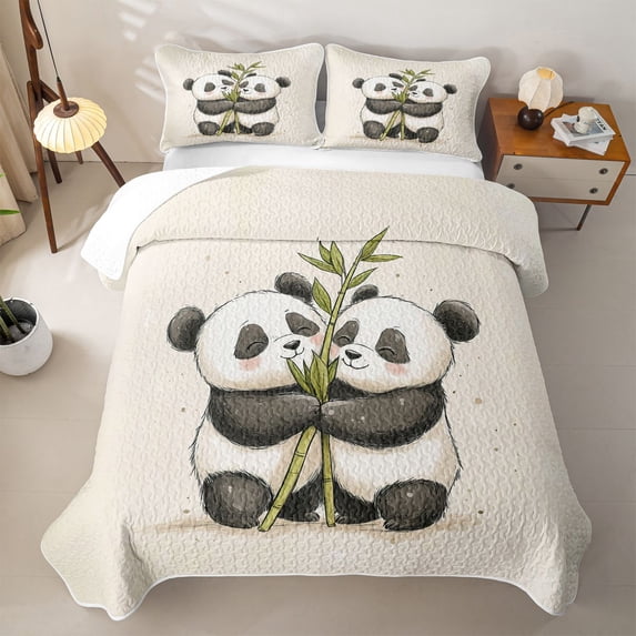 Erosebridal Cute Watercolor Panda Twin Quilt Set,Animal Twin Coverlet Set For Girls,2pcs