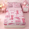 thumbnail image 1 of Erosebridal Cute Western Cowgirl Zipper Queen Comforter Set with Fitted Sheet and 2 Pillowcases,Butterfly Horseshoe Stars Accent Zipper Bedding Set For Girls,Pink Reversible,4-Piece, 1 of 7