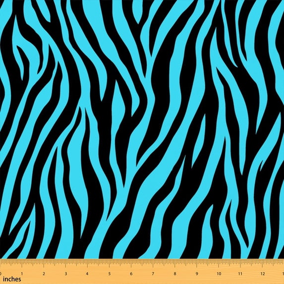 Erosebridal Cyan Blue Zebra Stripe Fabric by the Yard 5 Yards, Animal Print Pattern Fabric for Sewing