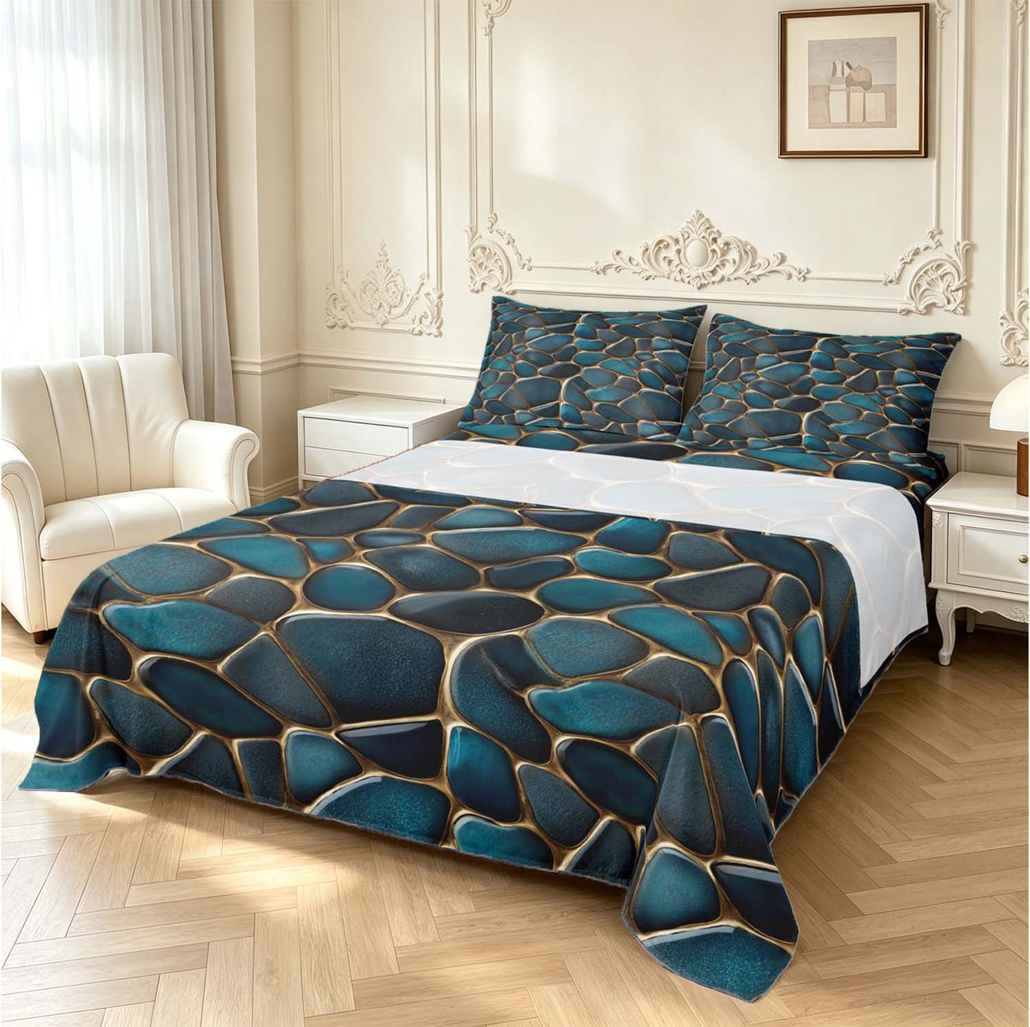 Sheets King Pattern Spring Erosebridal Cyan Marble Rock King Sheets,Modern Stone Pattern Gold ...