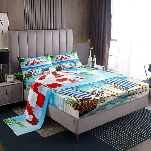 Erosebridal Ocean Beach Sheet Set Twin,Summer Holiday Bedding Sets Twin Size,Marine Decor,Breathable,3pcs