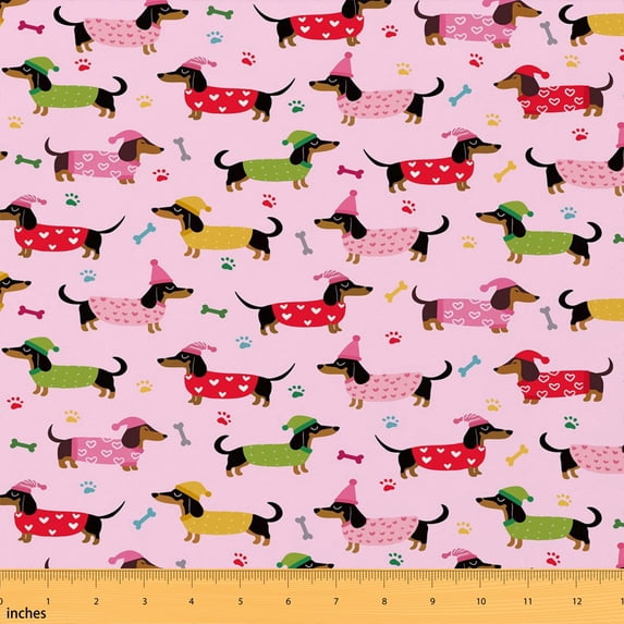 Erosebridal Dachshund Print Fabric by the Yard 1 Yard Wiener Dog Home Decor Fabric by the Yard, Pink
