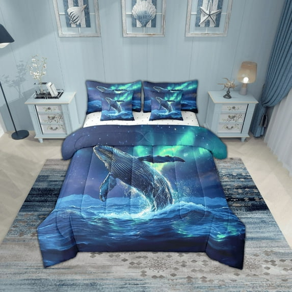 Erosebridal Sealife Whale Bedding Sets Twin Size,Ocean Wildlife Comforter Sets with Sheets,Lightweight Reversible Bed in a Bag Twin size,Sea Theme Decoration,7pcs