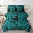 thumbnail image 1 of Erosebridal Damask Flower Bedding Twin Size, Teal Bed Set, Halloween Witch Bat Reversible Comforter Sets with Sheets, Super Cozy Room Decoration, 7-Piece, 1 of 4