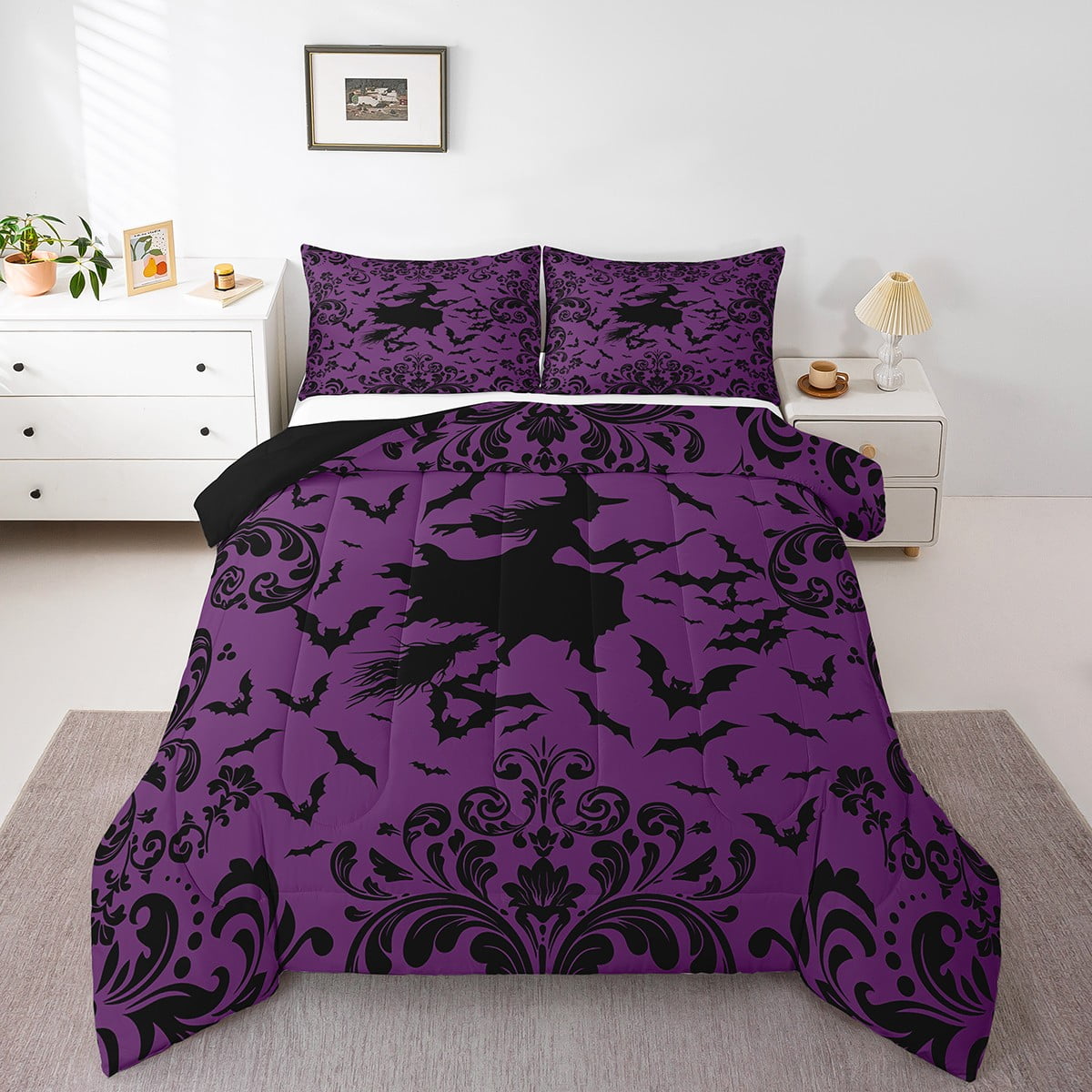 Erosebridal Damask Flower Comforter Sets King Size, Purple Bedding King ...