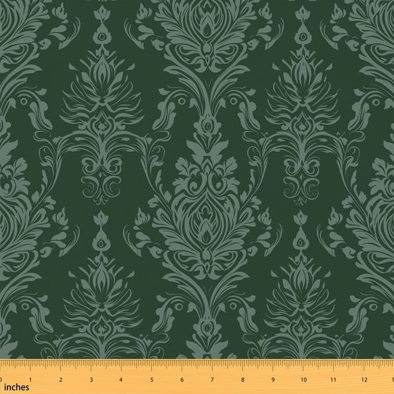 Erosebridal Dark Green Damask Fabric by the Yard 5 Yards, Victorian Floral Pattern Fabric for Sewing