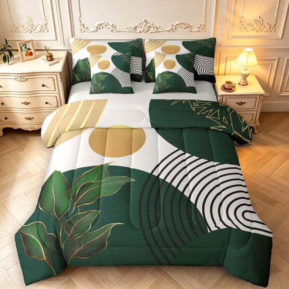 Erosebridal Dark Green Gold Leaves 7-Piece Twin Bedding,Abstract Arches ...